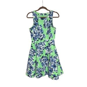 🌿 J.Crew Green & Blue Floral Fit & Flare Dress | Sleeveless | Back Zip